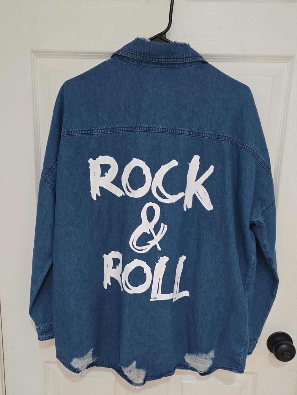 Elan Blue Denim Jacket with White 'Rock & Roll' Back Graphic